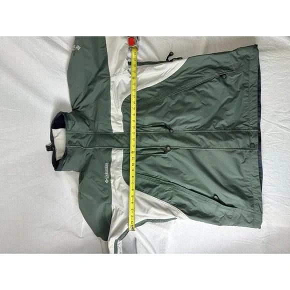 Mens Titanium Waterproof Columbia Jacket Hidden Hood Sage Green White Size Large - Picture 15 of 15